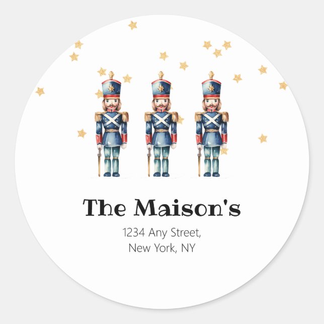 Red & Blue Nutcracker Christmas | Holiday Classic Round Sticker (Front)