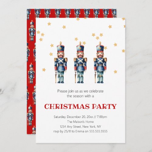 Red  Blue Nutcracker Christmas  Holiday Invitation