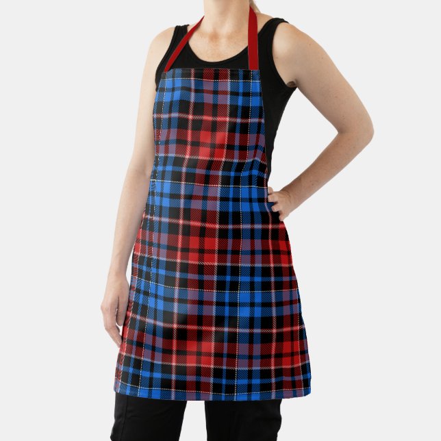 Red Blue On Black Plaid Tartan Design  Apron (Insitu)