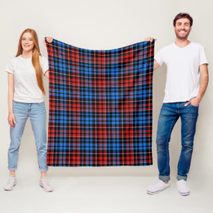 Red Blue On Black Plaid Tartan Design  Fleece Blanket