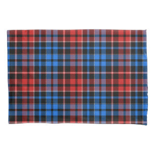 Red Blue On Black Plaid Tartan Design Pillow Case