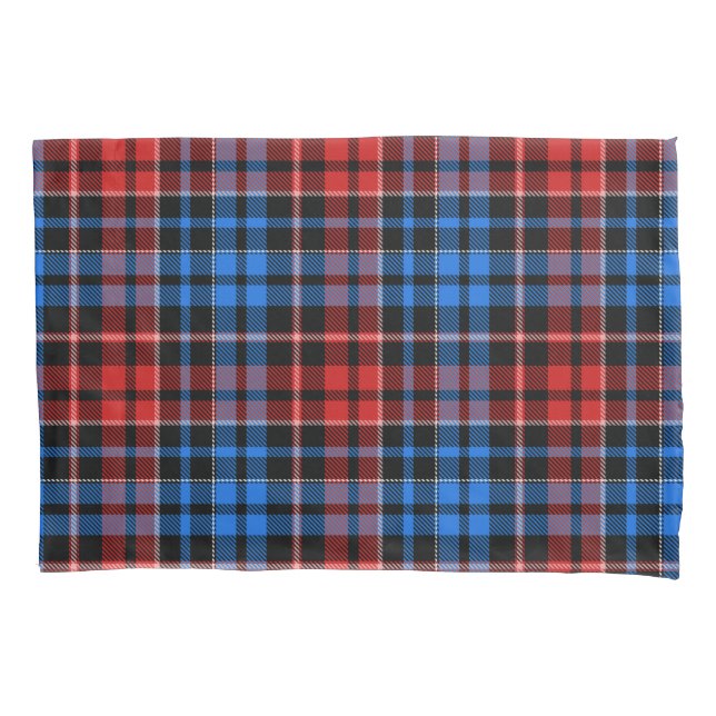 Red Blue On Black Plaid Tartan Design  Pillow Case (Front)