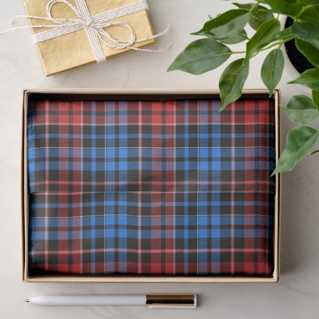 Red Blue On Black Plaid Tartan Design  Tissue Paper (Gift)