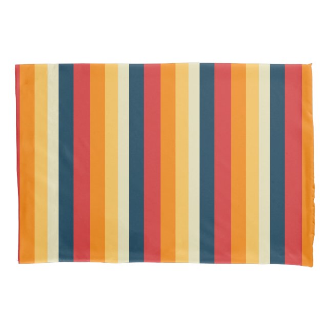red, blue, orange and yellow stripes pillow case (Front)