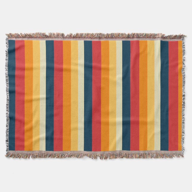red, blue, orange and yellow stripes throw blanket (Front)
