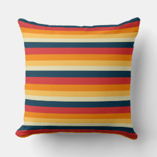 red, blue, orange and yellow stripes throw pillow