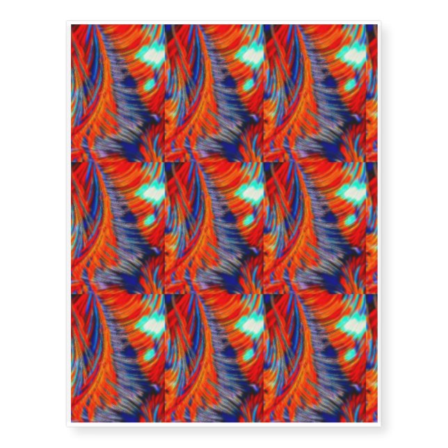 Red Blue Orange Fractal Tie Dye Temporary Tattoos (Front)