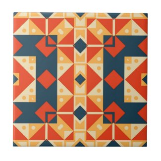 Red Blue Orange Geometric Moroccan Bohemian Mosaic Ceramic Tile