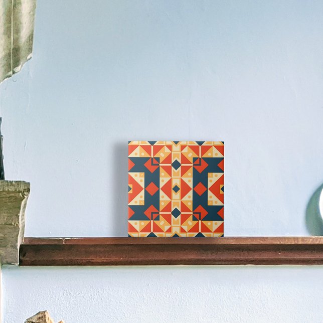 Red Blue Orange Geometric Moroccan Bohemian Mosaic Ceramic Tile (Creator Uploaded)