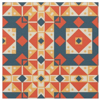 Red Blue Orange Geometric Moroccan Bohemian Mosaic Fabric