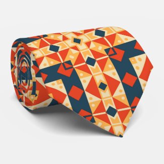 Red Blue Orange Geometric Moroccan Hispanic Mosaic Neck Tie