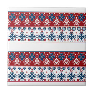 Red blue ornament ceramic tile