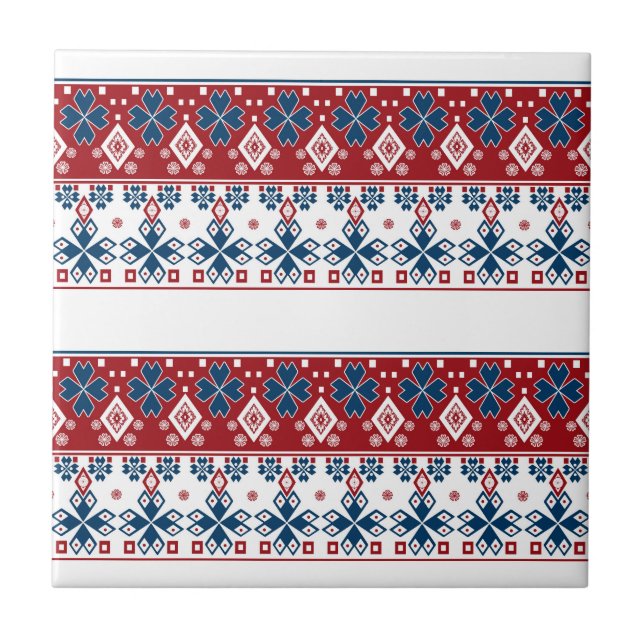 Red blue ornament ceramic tile (Front)