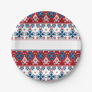 Red blue ornament paper plates