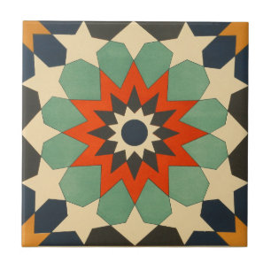Red Blue Ornamental Ceramic Art Star Tile