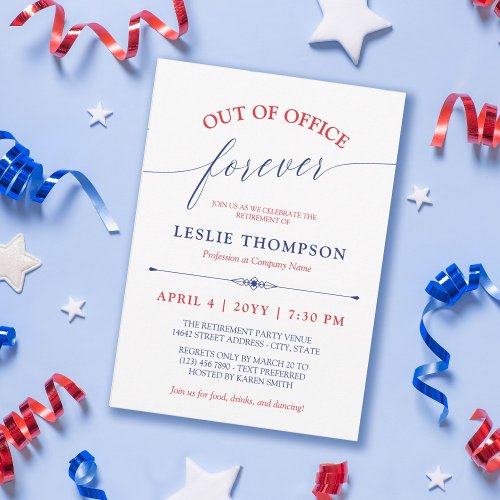 Red Blue Out of Office Forever Retirement Party Invitation