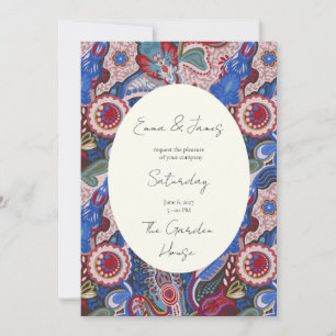 Red blue paisley vibrant jewel inspired invitation