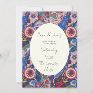 Red blue paisley vibrant jewel inspired invitation
