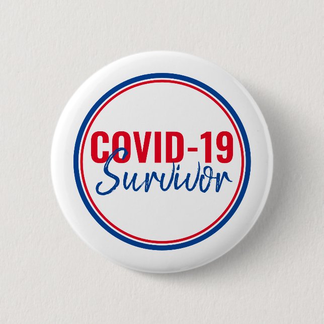 Red Blue Pandemic Coronavirus Covid-19 Survivor Button (Front)