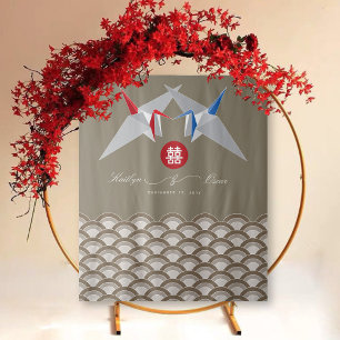 Red & Blue Paper Cranes Origami Chinese Wedding Tapestry
