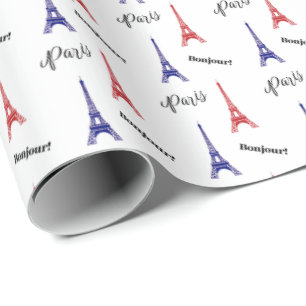 Red Blue Paris Gift Wrap Wrapping Paper France