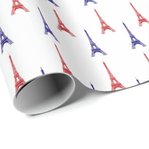 Red Blue Paris Gift Wrap Wrapping Paper France