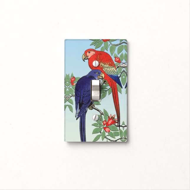 RED BLUE PARROTS LIGHT SWITCH COVER (In Situ)
