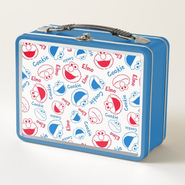 Red & Blue Pattern Metal Lunch Box (Front)