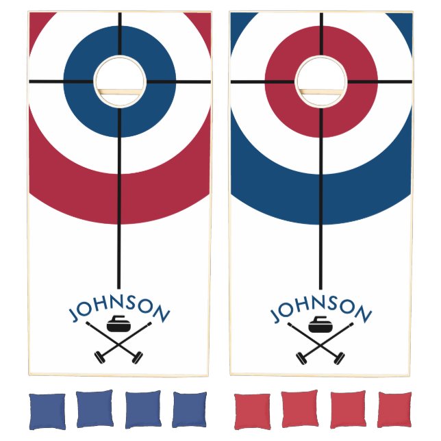 Red/Blue Personalized Curling Cornhole Set (Set)