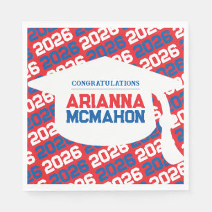 Red & Blue Personalized Graduation Cap Paper Napkins