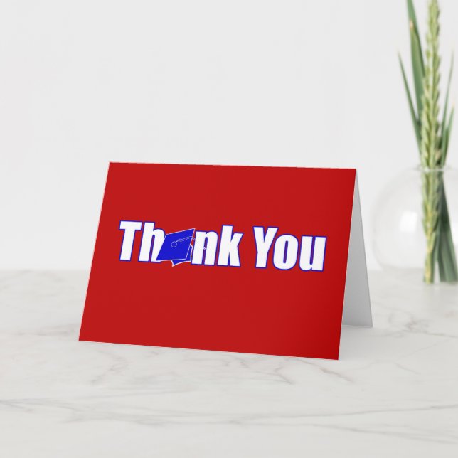 Red &Blue Personalized Graduation Thank You Card (Front)