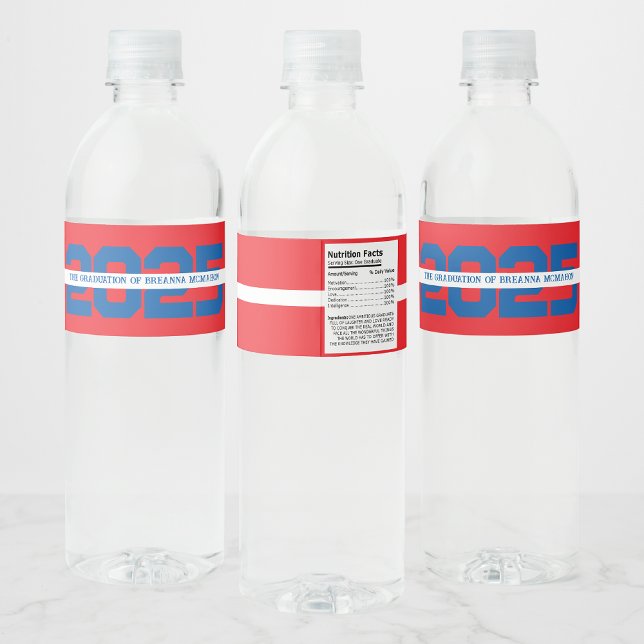 Red & Blue Personalized Graduation Water Bottle Label (Creator Uploaded)