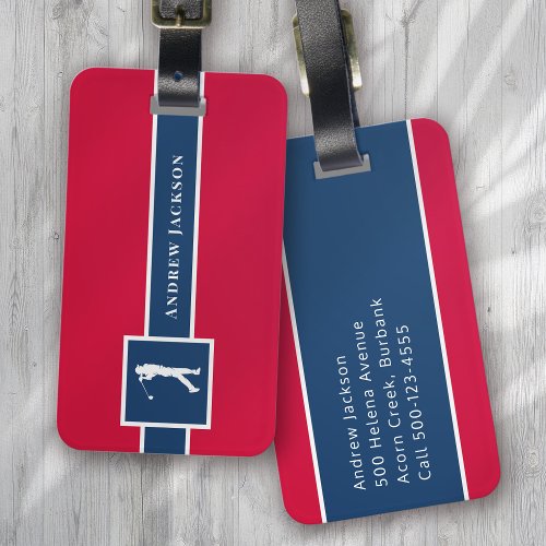 Red Blue Personalized Monogram Golfer Luggage Tag
