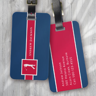 Red Blue Personalized Monogram Golfer Luggage Tag