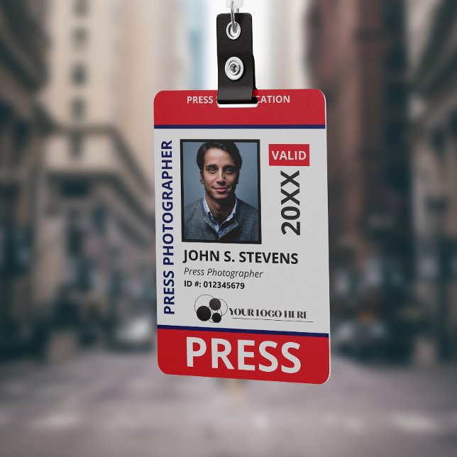 Red Blue Photo & Logo Press ID Badge (Creator Uploaded)