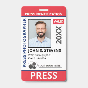 Red Blue Photo & Logo Press ID QR Code Badge