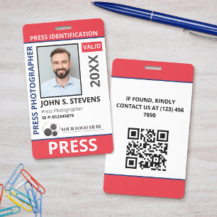 Red Blue Photo & Logo Press ID QR Code Badge
