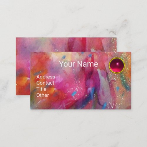 RED BLUE PINK ABSTRACT WATERCOLOR Ruby Gemstone Business Card