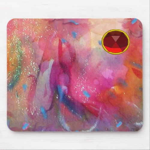 RED BLUE PINK ABSTRACT WATERCOLOR Ruby Gemstone Mouse Pad