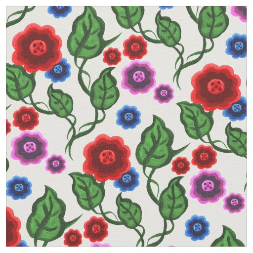 Red/blue/pink flowers/green leaves/Folk Fabric