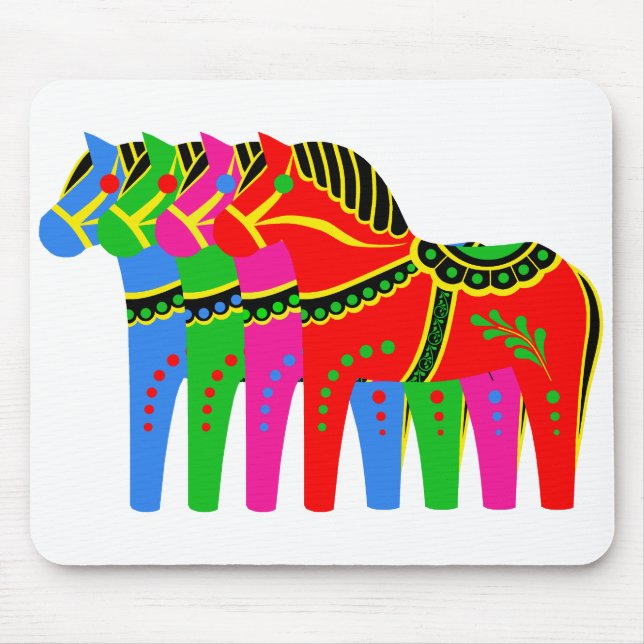 Red/blue/pink/green Nordic Folk Dala horse Mouse Pad (Front)