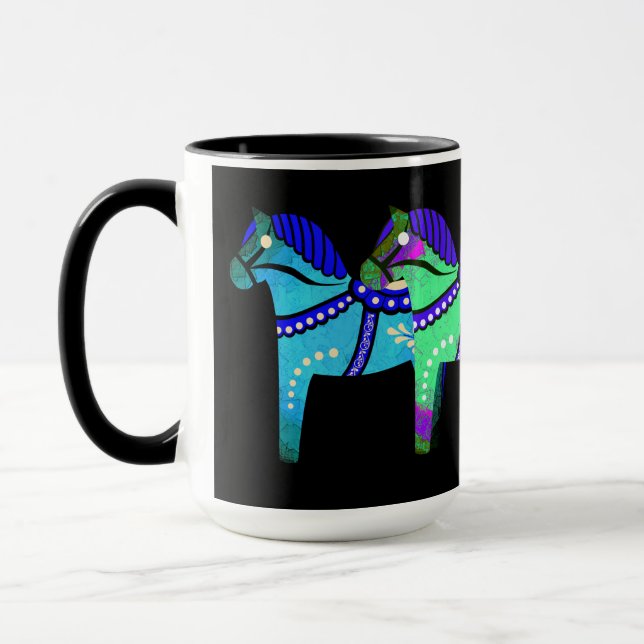 Red/blue/pink/green Nordic Folk Dala horse Mug (Left)