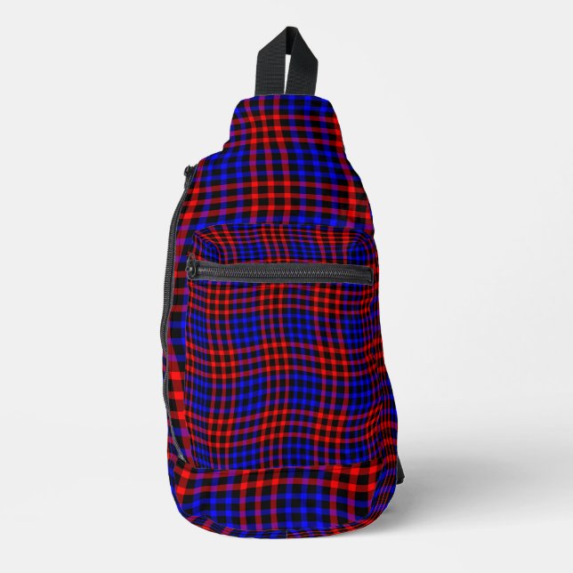 Red Blue Plaid Checker Seamless Pattern Sling Bag (Front)