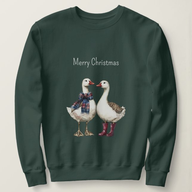 Red Blue Plaid Christmas Geese Sweatshirt (Design Front)