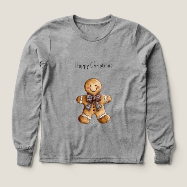 Red Blue Plaid Christmas Gingerbread Cookie Tri-Blend Shirts (Design Front)