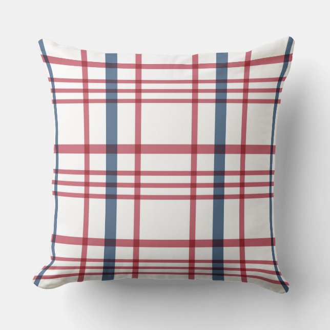 Red Blue Plaid Reversible Throw Pillow (Front)