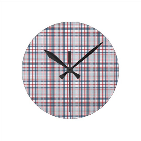 Red Blue Plaid Round Clock