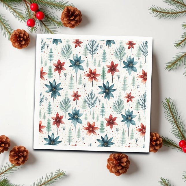 Red Blue Poinsettia Winter Napkins (Creator Uploaded)