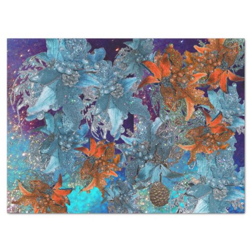 RED BLUE POINSETTIASCHRISTMAS STARS IN SPARKLES TISSUE PAPER