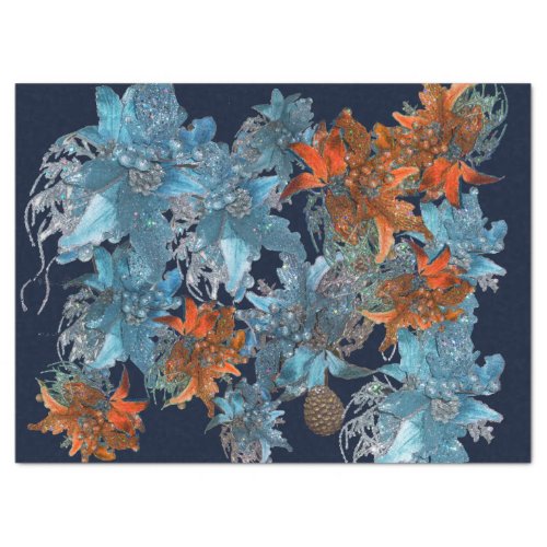 RED BLUE POINSETTIASCHRISTMAS STARS IN SPARKLES TISSUE PAPER